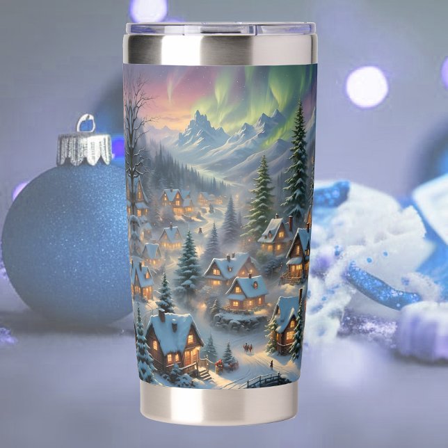 Christmas in a mountain village, polar lights  insulated tumbler (Creator Uploaded)
