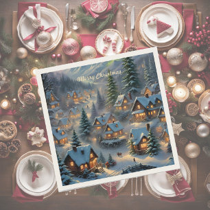 Christmas in a mountain village, polar lights napkins