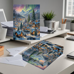 Christmas in a mountain village, polar lights paperweight