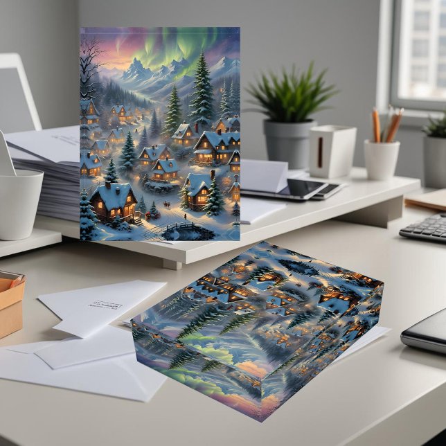 Christmas in a mountain village, polar lights  paperweight (Creator Uploaded)