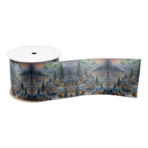 Christmas in a mountain village, polar lights  satin ribbon