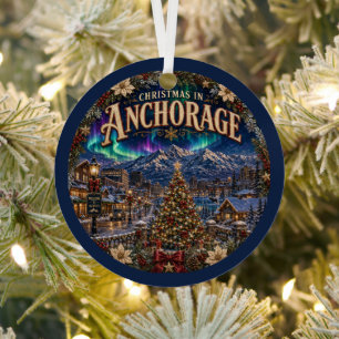 Christmas in Anchorage Vintage Travel Keepsake Metal Ornament