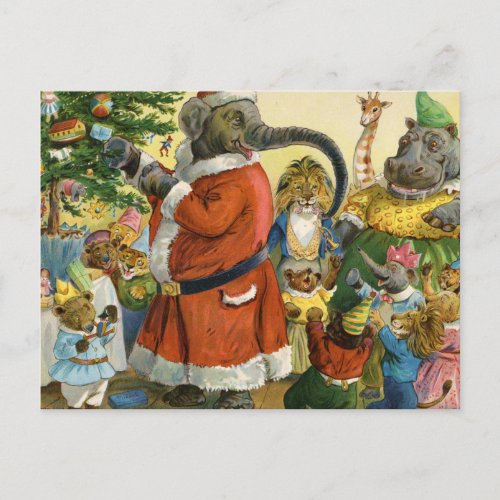 Christmas In Animal Land Holiday Postcard
