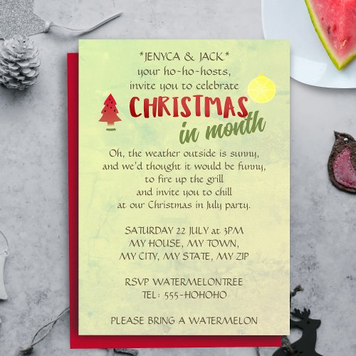 Christmas In Any Month Party Invitations