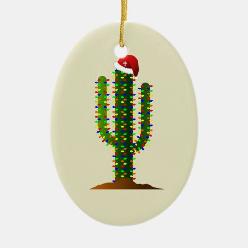 Christmas in Arizona Saguaro Cactus Lights Ceramic Ornament
