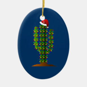 Christmas in Arizona Saguaro Cactus Lights Ceramic Ornament