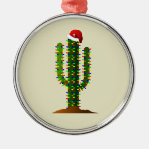 Christmas in Arizona Saguaro Cactus Lights Metal Ornament