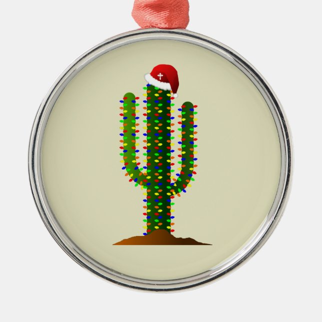 Christmas in Arizona Saguaro Cactus Lights Metal Ornament (Front)
