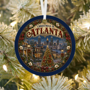 Christmas in Atlanta Vintage Travel Keepsake Metal Ornament