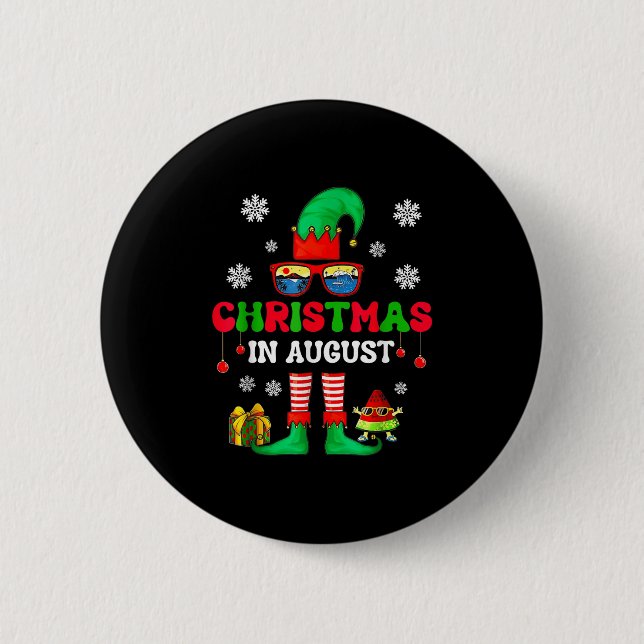 Christmas In August Funny Elf For Summer Xmas Men  Button (Front)