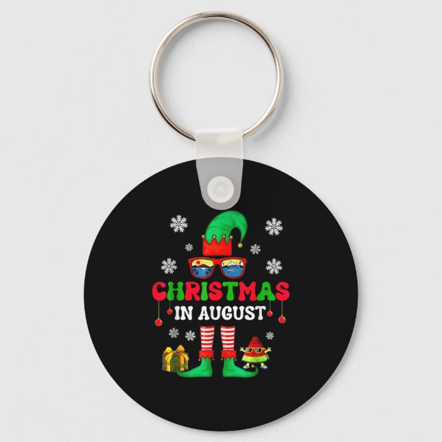 Christmas In August Funny Elf For Summer Xmas Men  Keychain (Front)
