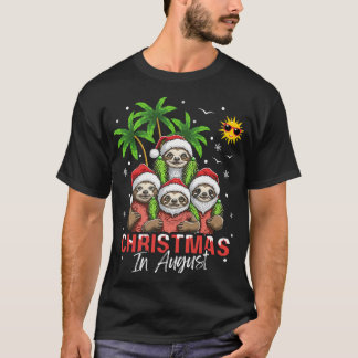 Christmas in August Rainbow Flamingo Swim Drink an T-Shirt