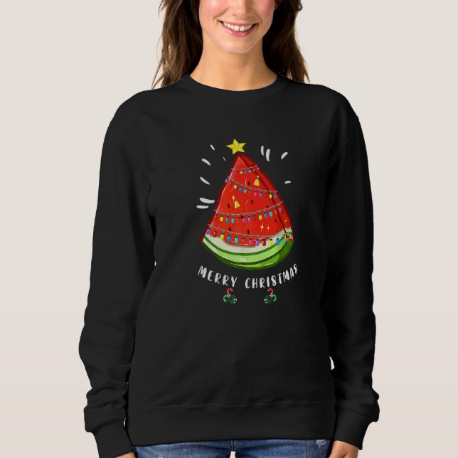 Christmas In August Watermelon Santa Summer Tree Sweatshirt (Front)