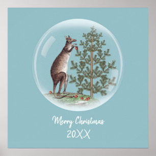 Christmas in Australia  with  snow and a kangaroo Poster