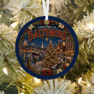 Christmas in Baltimore Vintage Travel Keepsake Metal Ornament