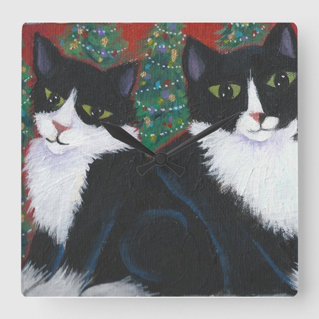 CHRISTMAS IN BLACK AND WHITE SQUARE WALL CLOCK (Front)