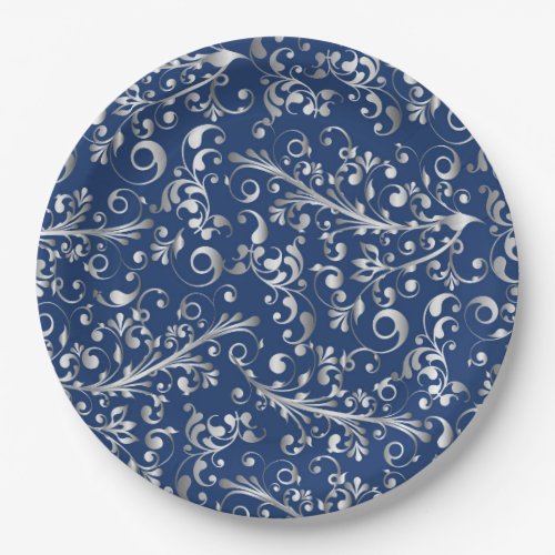 Christmas in blue  silver paper plates