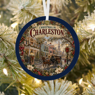 Christmas in Charleston Vintage Travel Keepsake Metal Ornament