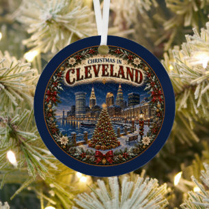 Christmas in Cleveland Vintage Travel Keepsake Metal Ornament