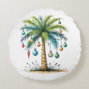 Christmas In December Tropical Christmas Beach Pal Round Pillow