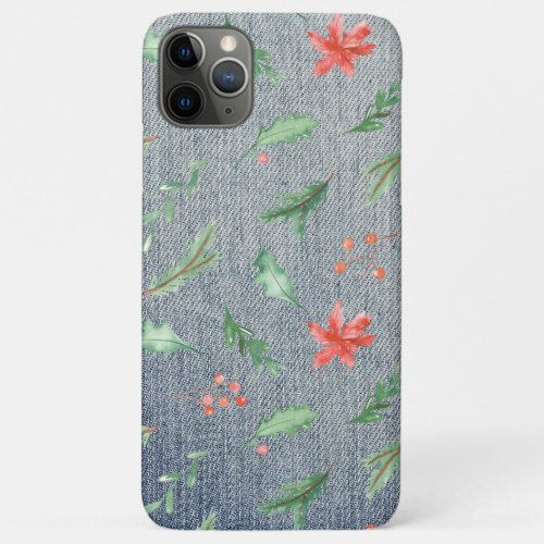  Christmas in Demin Holly Poinsettias iPhone 11 Pro Max Case