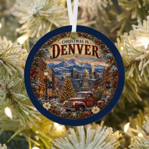 Christmas in Denver Vintage Travel Keepsake Metal Ornament