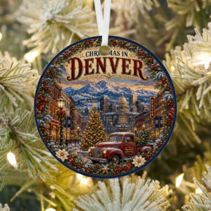 Christmas in Denver Vintage Travel Keepsake Metal Ornament