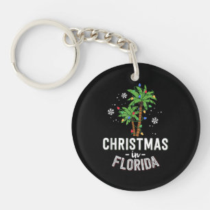 Christmas In Florida Deck The Palm Trees Family Va Keychain