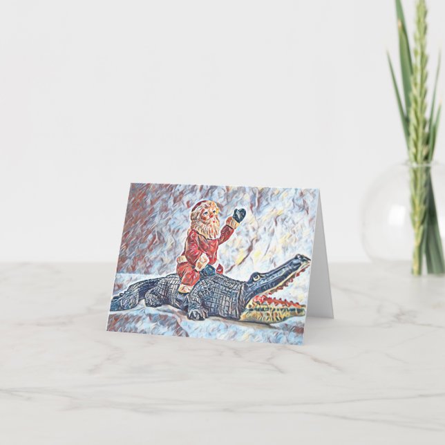 Christmas in Florida Santa Claus riding Alligator Card (Front)