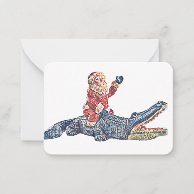 Christmas in Florida Santa Claus riding Alligator Note Card (Front)