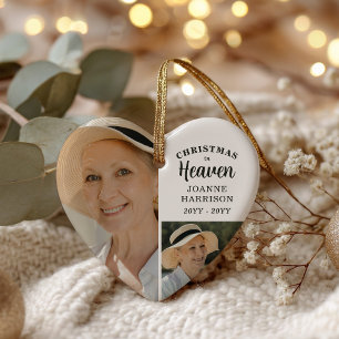 Christmas in Heaven 5 Photo Collage Heart Memorial Ceramic Ornament