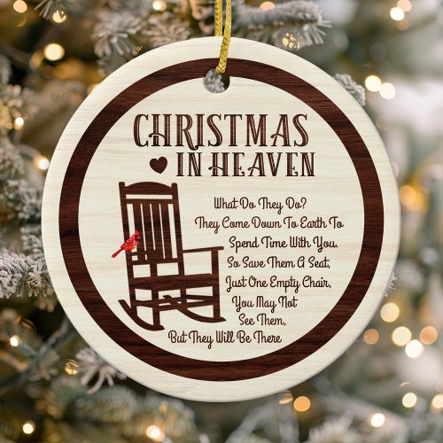 Christmas In Heaven Brown Memorial Photo Holiday Ceramic Ornament