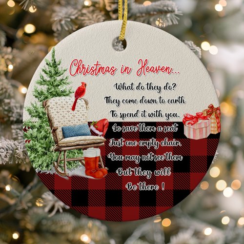 Christmas In Heaven Buffalo Plaid Photo Memorial Ceramic Ornament