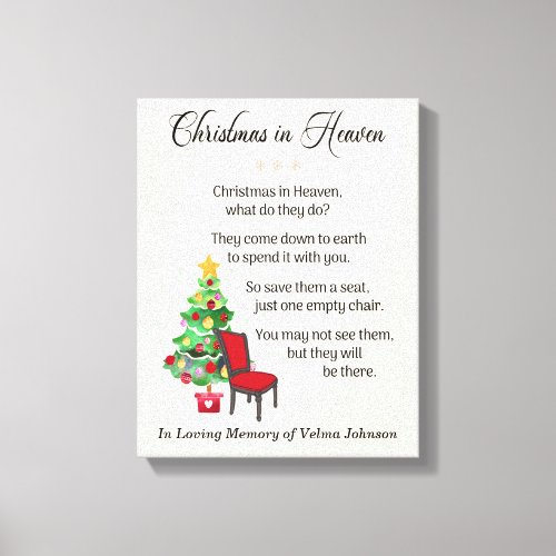 Christmas In Heaven Empty Chair Grief  Mourning Canvas Print