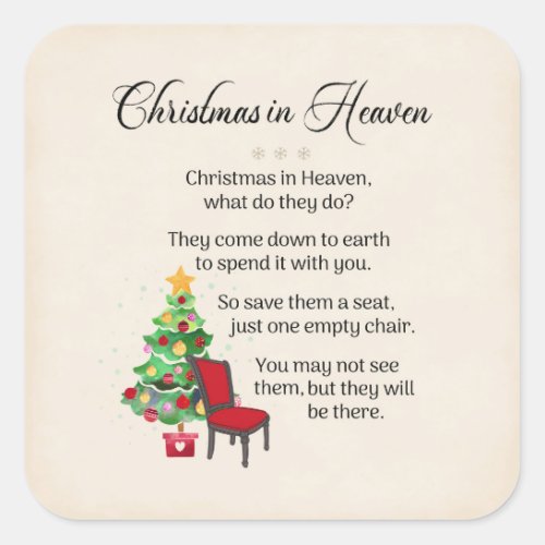 Christmas in Heaven Empty Chair Loss Grief Square Sticker