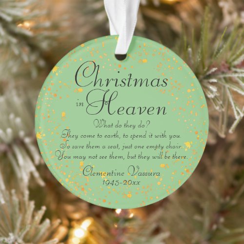 Christmas In Heaven Gold Memorial Photo Green Ornament