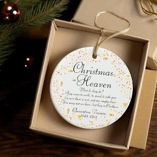 Christmas In Heaven Gold Splatter Memorial Photo Ceramic Ornament