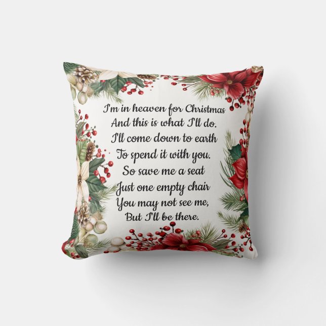 Christmas In Heaven In Honor of Deceased Family Throw Pillow (Front)