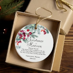 Christmas In Heaven Memorial Photo Ceramic Ornament<br><div class="desc">Christmas watercolor winter greenery with red berries and a special quote for your love ones. Add their name,  date and a favorite photo. Makes a perfect gift for yourself or someone special.</div>