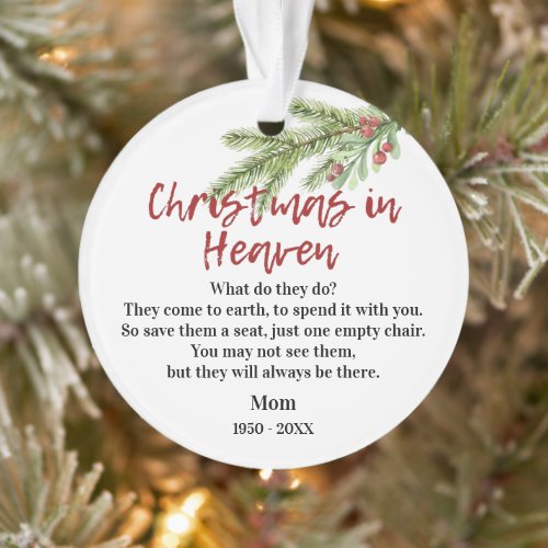Christmas In Heaven Poem Memorial Photo Greenery Ornament