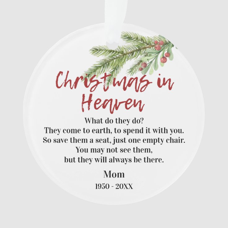 Christmas In Heaven Poem Memorial Photo Greenery Ornament | Zazzle