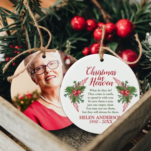 Christmas In Heaven Poem Memorial Photo Holiday Ceramic Ornament