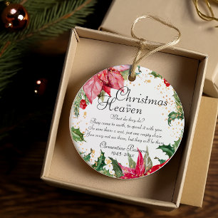 Christmas In Heaven Poinsettia Gold Memorial Photo Ceramic Ornament