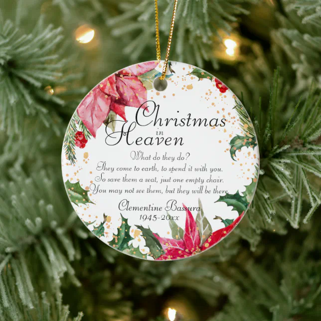 Christmas In Heaven Poinsettia Gold Memorial Photo Ceramic Ornament ...