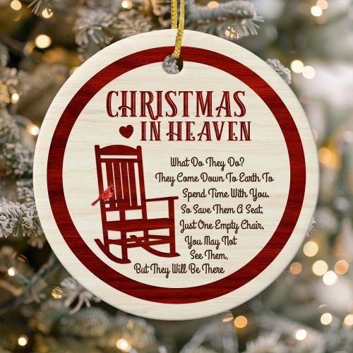 Christmas In Heaven Red Memorial Photo Holiday Ceramic Ornament