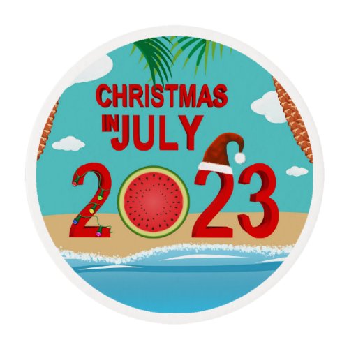 Christmas in July 2023 Watermelon Beach Edible Frosting Rounds