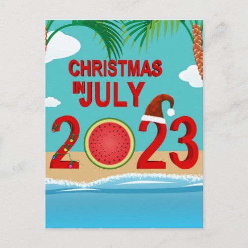 Christmas in July 2023 Watermelon Beach Holiday Postcard