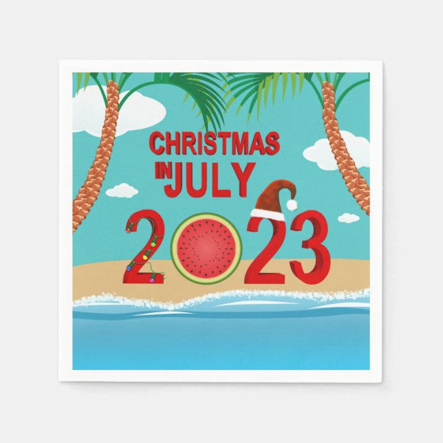 Christmas in July 2023 Watermelon Beach Napkins (Front)