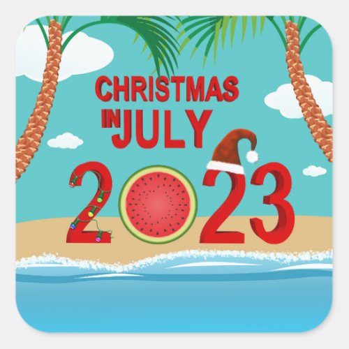 Christmas in July 2023 Watermelon Beach Square Sticker