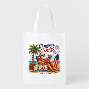 Christmas in July 250 Years of Freedom Beach Santa Grocery Bag